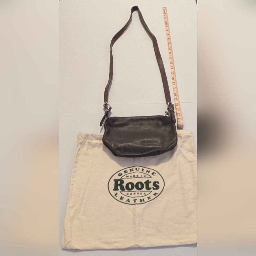 Roots Black Leather Crossbody Mini Bag